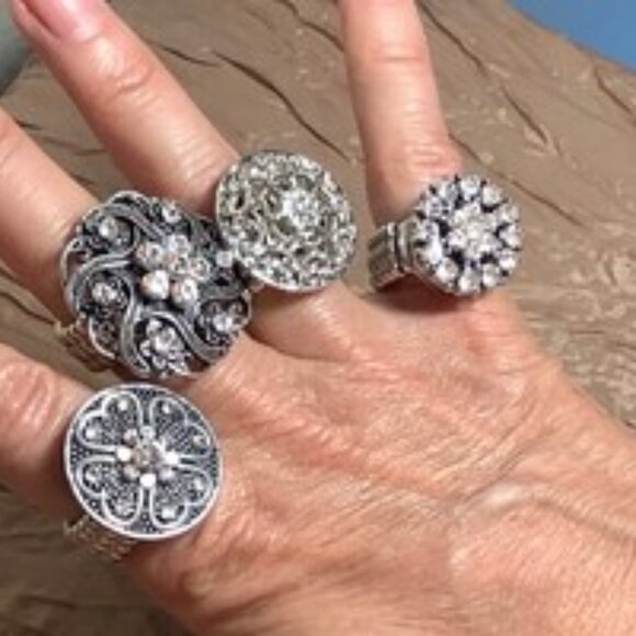 BUNDLE (10) Vintage Style Button Rings Friendship Bridesmaid Gifts Shabby Chic - Picture 4 of 9